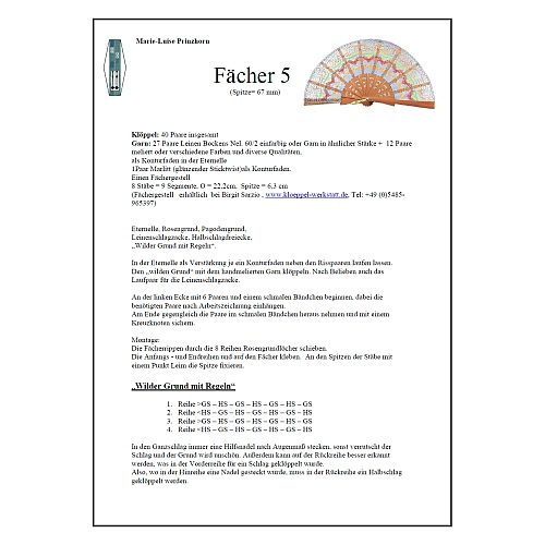 Fächer Modell Salmanca Klöppelbrief Torchonfächer 5