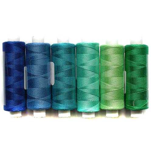 Venne Colcoton 6er Set mit 6 Farben in blau-grün, für das 36 er Passepartout zum klöppeln, stricken, weben, häkeln, Baumwollgarn, in der Klöppelwerkstatt erhältlich, Baumwollgarn