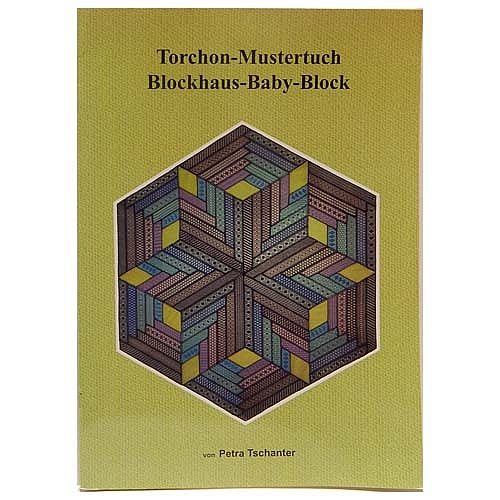 Torchon-Mustertuch Blockhaus-Baby-Block, Petra Tschanter, Klöppelwerkstatt, Die im Patchwork geläufige Methode block cabin ("Block-hütte") wird auf´s Klöppeln übertragen. Das gibt Mustertücher mit 3-dimensionalen Effekten. klöppeln