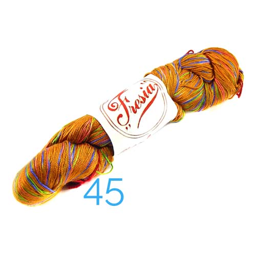 Fresia Seide, in der Farbe 45, handgefärbt, uni und multicolor, 100 % Seide, das Seidengarn ist in der Klöppelwerkstatt erhältlich und sehr gut zum Klöppeln, Stricken und auch zum Häkeln geeignet.