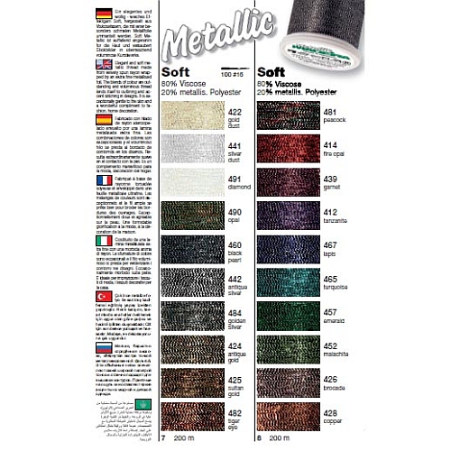 2,40€/100m Metallic Garn No.40 200m Madeira alle Sorten alle Farben 