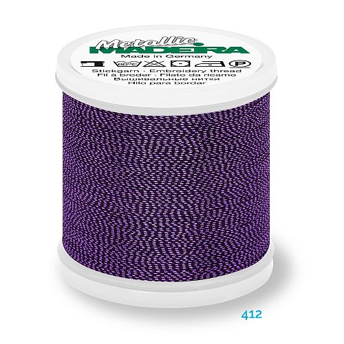 Madeira Metallic Soft No. 40 - Klöppelwerkstatt, metallisiertes Effektstickgarn, hergestellt aus Viskosefasern, mit einer extraschmalen Metallfolie ummantelt zum Sticken, Klöppeln, als Beilaufgarn, Knipling, Lace, Dentelle, Merletto, Pitsia, Kraj, Spitze, Kant, Farbnummer 412