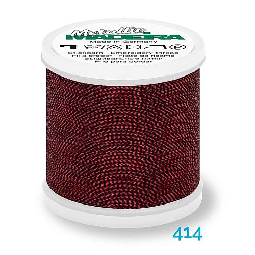 Madeira Metallic Soft No. 40 - Klöppelwerkstatt, metallisiertes Effektstickgarn, hergestellt aus Viskosefasern, mit einer extraschmalen Metallfolie ummantelt zum Sticken, Klöppeln, als Beilaufgarn, Knipling, Lace, Dentelle, Merletto, Pitsia, Kraj, Spitze, Kant, Farbnummer 414