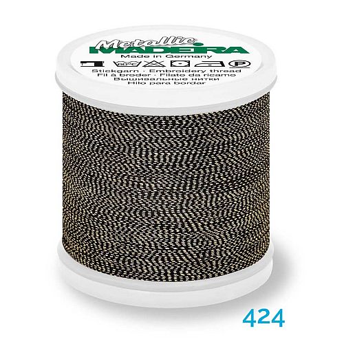 Madeira Metallic Soft No. 40 - Klöppelwerkstatt, metallisiertes Effektstickgarn, hergestellt aus Viskosefasern, mit einer extraschmalen Metallfolie ummantelt zum Sticken, Klöppeln, als Beilaufgarn, Knipling, Lace, Dentelle, Merletto, Pitsia, Kraj, Spitze, Kant, Farbnummer 424