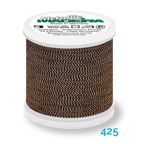 Madeira Metallic Soft No. 40 - Klöppelwerkstatt, metallisiertes Effektstickgarn, hergestellt aus Viskosefasern, mit einer extraschmalen Metallfolie ummantelt zum Sticken, Klöppeln, als Beilaufgarn, Knipling, Lace, Dentelle, Merletto, Pitsia, Kraj, Spitze, Kant, Farbnummer 425