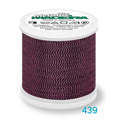 Madeira Metallic Soft No. 40 - Klöppelwerkstatt, metallisiertes Effektstickgarn, hergestellt aus Viskosefasern, mit einer extraschmalen Metallfolie ummantelt zum Sticken, Klöppeln, als Beilaufgarn, Knipling, Lace, Dentelle, Merletto, Pitsia, Kraj, Spitze, Kant, Farbnummer 439