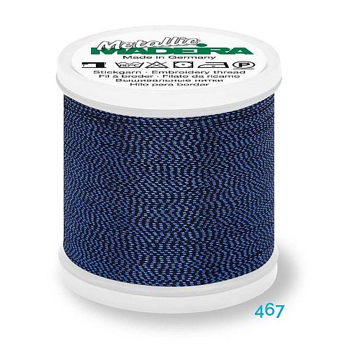 Madeira Metallic Soft No. 40 - Klöppelwerkstatt, metallisiertes Effektstickgarn, hergestellt aus Viskosefasern, mit einer extraschmalen Metallfolie ummantelt zum Sticken, Klöppeln, als Beilaufgarn, Knipling, Lace, Dentelle, Merletto, Pitsia, Kraj, Spitze, Kant, Farbnummer 467