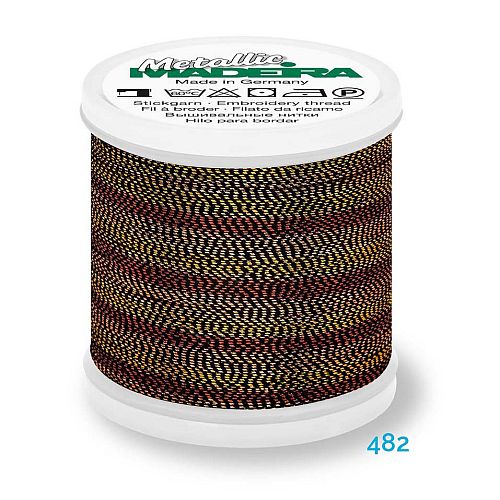 Madeira Metallic Soft No. 40 - Klöppelwerkstatt, metallisiertes Effektstickgarn, hergestellt aus Viskosefasern, mit einer extraschmalen Metallfolie ummantelt zum Sticken, Klöppeln, als Beilaufgarn, Knipling, Lace, Dentelle, Merletto, Pitsia, Kraj, Spitze, Kant, Farbnummer 482