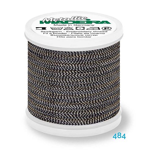 Madeira Metallic Soft No. 40 - Klöppelwerkstatt, metallisiertes Effektstickgarn, hergestellt aus Viskosefasern, mit einer extraschmalen Metallfolie ummantelt zum Sticken, Klöppeln, als Beilaufgarn, Knipling, Lace, Dentelle, Merletto, Pitsia, Kraj, Spitze, Kant, Farbnummer 484