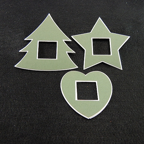 Deko-Passepartout 3er Set Mini Tanne-Stern-Herz in grün, in der Klöppelwerkstatt erhältlich, klöppeln, sticken, Weihnachten, Nadelspitze