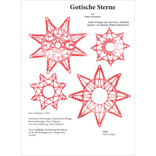 Klöppelbrief Gotische Sterne von Petra Tschanter, in der Klöppelwerkstatt erhältlich, klöppeln, Sterne