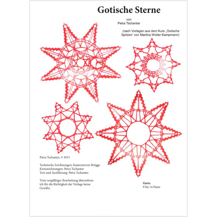 Klöppelbrief Gotische Sterne von Petra Tschanter, in der Klöppelwerkstatt erhältlich, klöppeln, Sterne