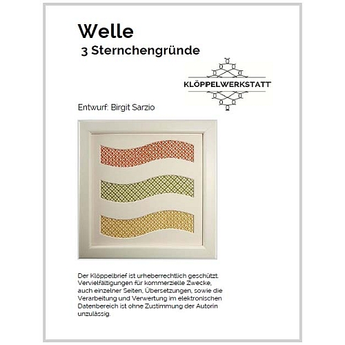 Welle 3 Sternchengründe, Klöppelbrief, eigener Entwurf, in der Klöppelwerkstatt erhältlich.