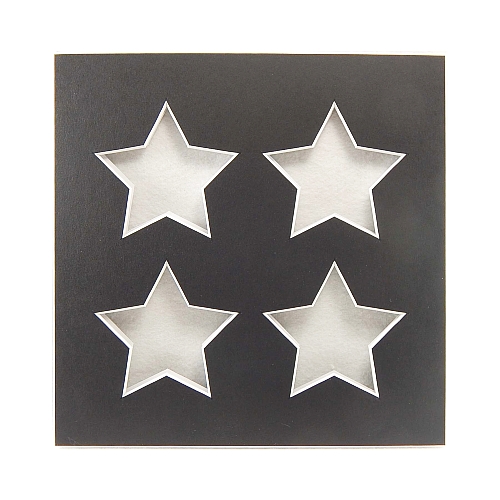 Passepartout 4 Ausschnitte Sterne, schwarz, Rückseite offen