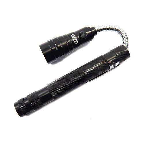 Flexible LED-Lampe mit Nadel-Magnet und Teleskop, zusammengeschoben, in der Klöppelwerkstatt, klöppeln, Nadeln vom Boden aufsammeln