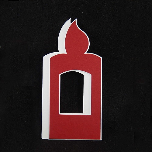 Deko-Passepartout Kerze in rot Rückseite offen in rot Rückseite offen, in der Klöppelwerkstatt, klppeln, sticken, Nadelspitze, Weihnachten