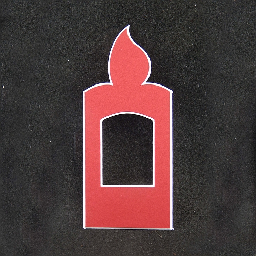 Deko-Passepartout Kerze in rot Rückseite offen, in der Klöppelwerkstatt, klppeln, sticken, Nadelspitze, Weihnachten