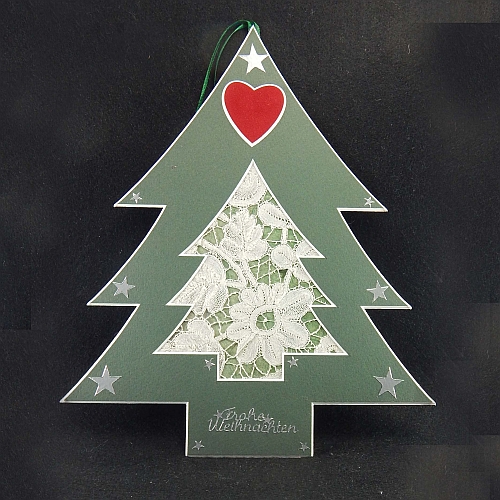 Deko-Passepartout Weihnachtsbaum mit Spitze - Klöppelwerkstatt, klöppeln, sticken, Nadelspitze, Weihnachten