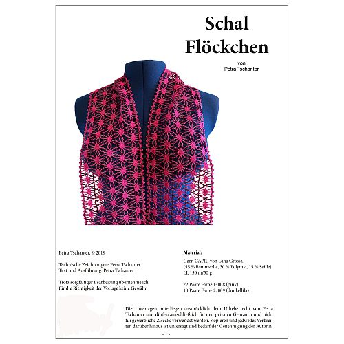 Klöppelbrief Schal Flöckchen ~ Petra Tschanter, in der Klöppelwerstatt, klöppeln, Schal, Seide