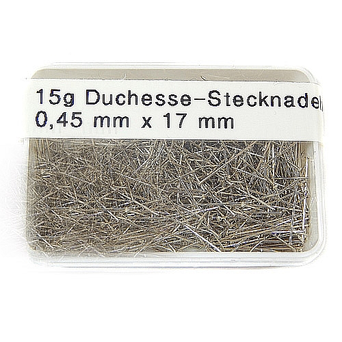 Duchesse-Stecknadeln 0,45mm x 17mm, 15 g in der Dose, in der Köppelwerkstatt erhältlich, klöppeln, duchesse