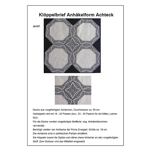 Klöppelbrief Anhäkelform Achteck JB137 - Inge Theuerkauf, in der Klöppelwerkstatt