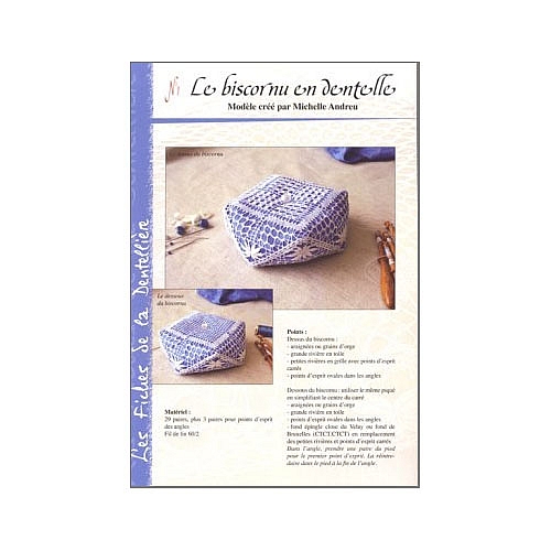 Le biscornu en dentelle n°1, Les fiches de la dentellière ~ Michelle Andreu, Nadelkissen mit Anleitung in der Klöppelwerkstatt erhältlich, klöppeln