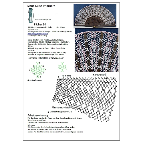 Fächer Modell Saragossa & Brief Torchonspitze 1, in der Klöppelwerkstatt erhältlich, Klöppelbrief von Marie Luise Prinzhorn