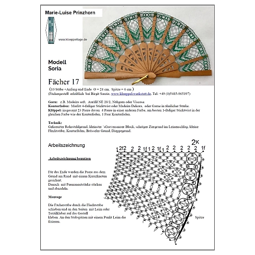 Fächer Modell Soria & Brief Torchonspitze 17, in der Klöppelwerkstatt erhältlich, Klöppelbrief