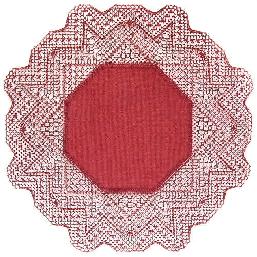 Klöppelbrief Anhäkelform Achteck ~ Marie-Luise Prinzhorn, geklöppelte Spitze mit Aurifil geklöppelt, in der Klöppelwerkstatt erhältlich. Das Lochranddeckchen von Zweigart hat die Farb-Nr. 4060