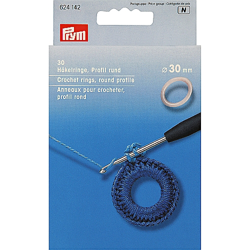 Prym-Häkelringe rund, 30mm, weiß - Klöppelwerkstatt - Kunststoffringe zum Einhäkeln in verschiedenen Formen und Größe. Herstellung von Schmuck etc. in der Klöppelwerkstatt erhältlich