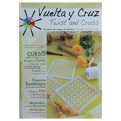 Vuelta Y Cruz - Twist and Cross – Heft Nr. 19, spanische Klöppel-Zeitschrift, in der Klöppelwerkstatt erhältlich, Spitzen-Techniken, klöppeln, Klöppelbriefe mit Abbildungen und technischen Zeichnungen.