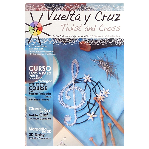 Vuelta Y Cruz - Twist and Cross – Heft Nr. 22, spanische Klöppel-Zeitschrift, in der Klöppelwerkstatt erhältlich, Spitzen-Techniken, klöppeln, Klöppelbriefe mit Abbildungen und technischen Zeichnungen.