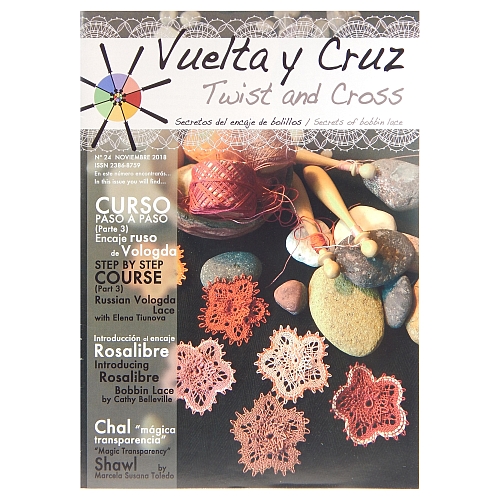 Vuelta Y Cruz - Twist and Cross – Heft Nr. 24, spanische Klöppel-Zeitschrift, in der Klöppelwerkstatt erhältlich, Spitzen-Techniken, klöppeln, Klöppelbriefe mit Abbildungen und technischen Zeichnungen.