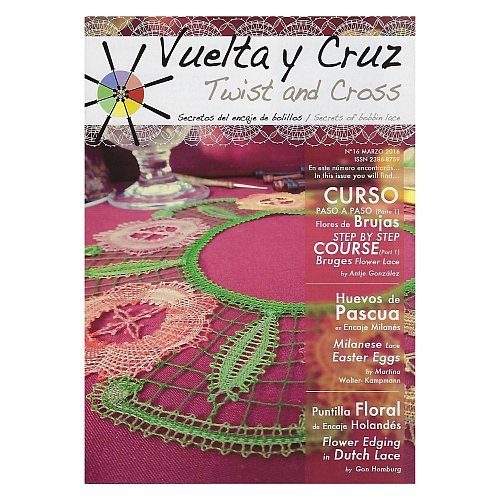 Vuelta Y Cruz - Twist and Cross – Heft Nr. 16, spanische Klöppel-Zeitschrift, in der Klöppelwerkstatt erhältlich, Spitzen-Techniken, klöppeln, Klöppelbriefe mit Abbildungen und technischen Zeichnungen.