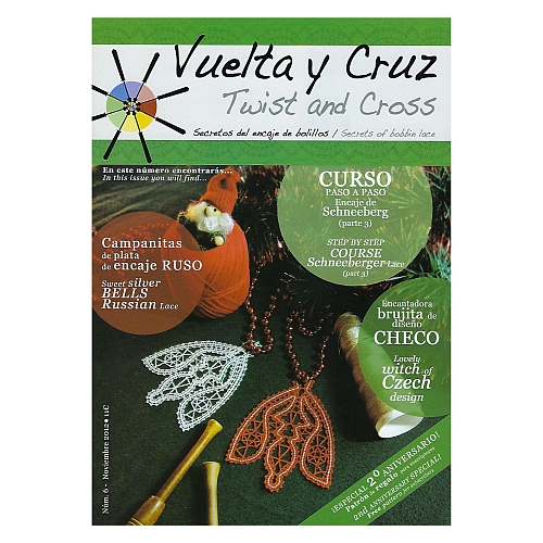 Vuelta Y Cruz - Twist and Cross – Heft Nr. 6, spanische Klöppel-Zeitschrift, in der Klöppelwerkstatt erhältlich, Spitzen-Techniken, klöppeln, Klöppelbriefe mit Abbildungen und technischen Zeichnungen.
