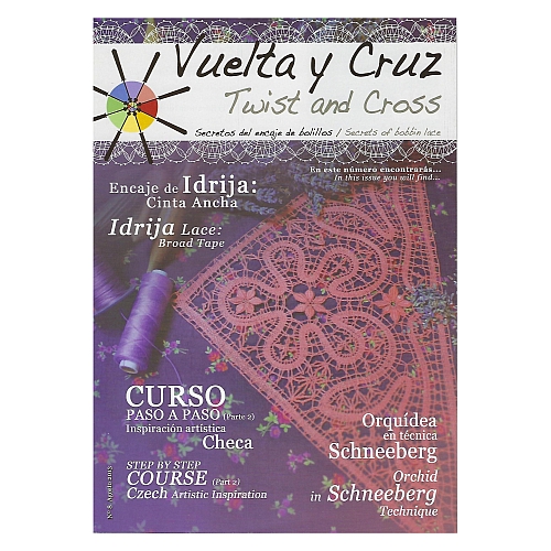 Vuelta Y Cruz - Twist and Cross – Heft Nr. 8, spanische Klöppel-Zeitschrift, in der Klöppelwerkstatt erhältlich, Spitzen-Techniken, klöppeln, Klöppelbriefe mit Abbildungen und technischen Zeichnungen.