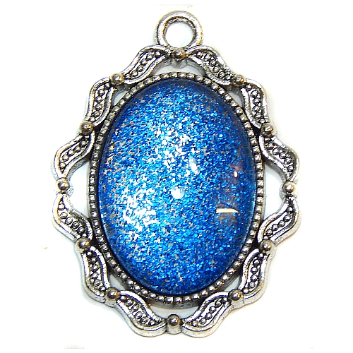 Anhänger Welle mit ovalem Stein in blau, zum klöppeln, in der Klöppelwerkstatt, Schmuck, Kette, klöppeln, Torchon