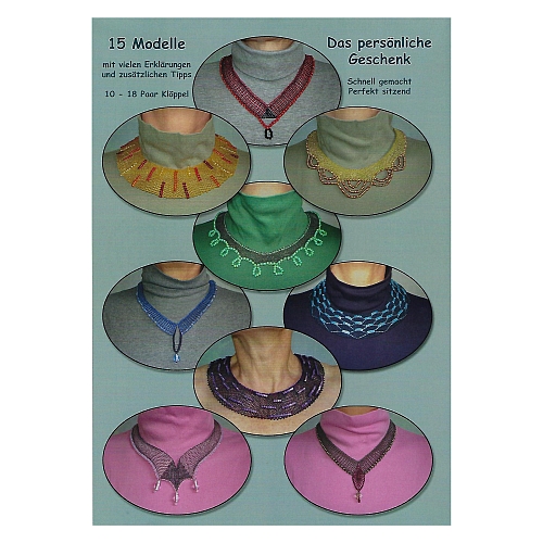 Colliers mit Perlen ~ Ulrike Voelcker, in der Klöppelwerkstatt erhältlich, Schmuck, Colliers, Kette klöppeln, 18 verschiedene Klöppelbriefe