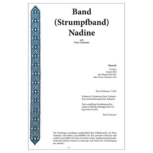 Klöppelbrief Band Nadine - Petra Tschanter in der Klöppelwerkstatt, Strumpfband klöppeln, Spitze