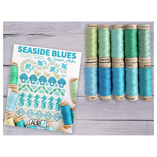 Aurifloss Set Seaside Blues by Susan Ache, Set an Aurifloss zum sticken, Gratis Anleitung, Aurifloss