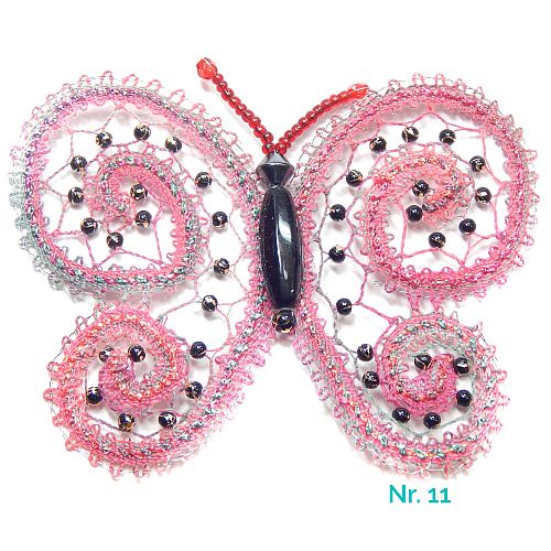 Schmetterlinge - handgeklöppelt SH - 11 verschiedene Modelle - Klöppelwerkstatt, sehr schön und perfekt geklöppelt. Mit Draht an der Kante