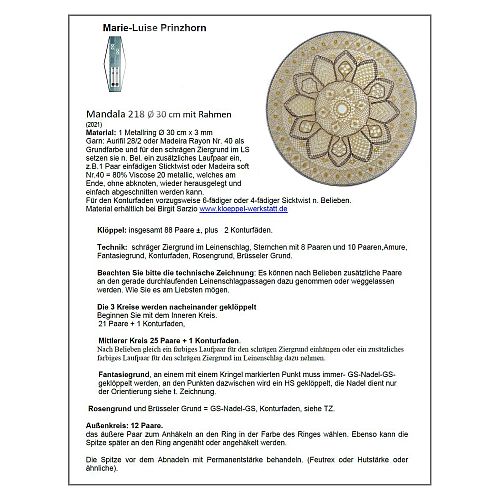 Klöppelbrief Mandala 218 ~ M. L. Prinzhorn, in der Köppelwerkstatt erhältlich, Fensterbild, Torchon, klöppeln