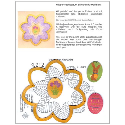 Set Frühlingsschmuck Vergissmeinnicht - Klöppelwerkstatt, klöppeln im Frühling, Frühlingsstrauß, Ostern, Dekoration