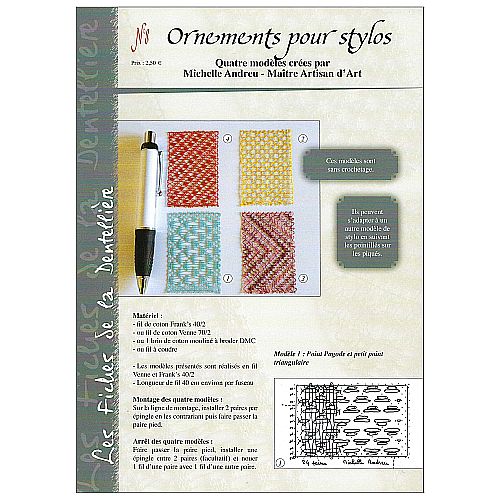 Ornaments pour stylos Nr. 8 - Le biscornu en dentelle ~ Michelle Andreu , Klöppelbrief und Anleitung für 4 Traumfänger, Klöppelwerkstatt, Klöppeln