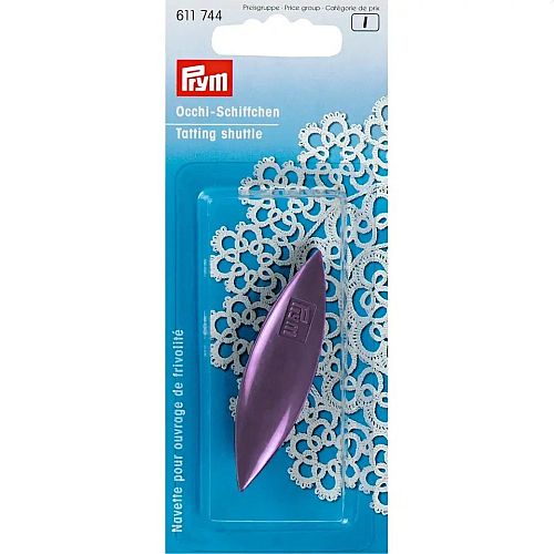 Prym-Occhi Schiffchen - Klöppelwerkstatt, Klassische Ausführung in erschiedenen Materialien, auch mit Häkelhaken und integrierter Spule, =Occhi, Tatting, Schiffchenspitze, Frivolité, lila