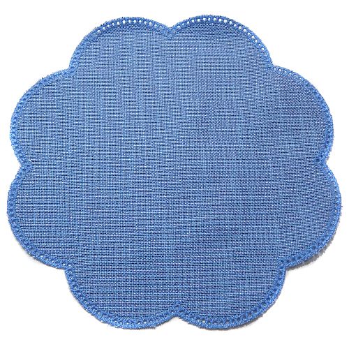 Anhäkelform Blume, in der Farbe 569 blau erhältlich in der Klöppelwerkstatt, häkeln, klöppeln, Lochranddeckchen