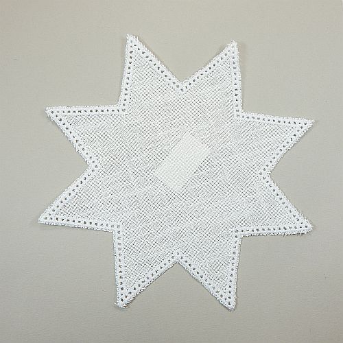 Anhäkelform Stern 20 cm, in der Farbe 100 weiß erhältlich in der Klöppelwerkstatt, häkeln, klöppeln, Lochranddeckchen