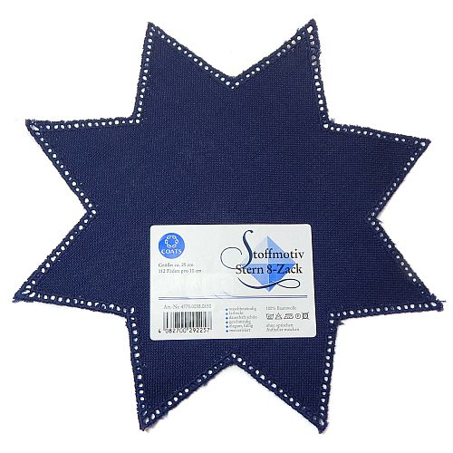 Anhäkelform Stern 8-zack, in der Farbe 0150 blau erhältlich, in der Klöppelwerkstatt, häkeln, klöppeln, Lochranddeckchen
