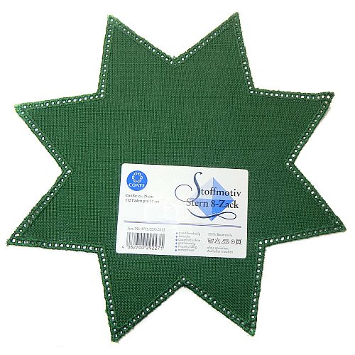 Anhäkelform Stern 8-zack, in der Farbe 0212 grün erhältlich, in der Klöppelwerkstatt, häkeln, klöppeln, Lochranddeckchen