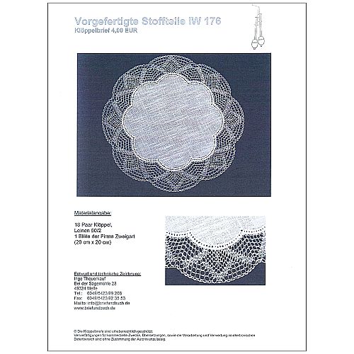 Klöppelbrief Blüte 176 - Inge Theuerkauf, in der Klöppelwerkstatt, Anhäkelformen, klöppeln, Lochranddeckchen, Häkeln, Dekoration